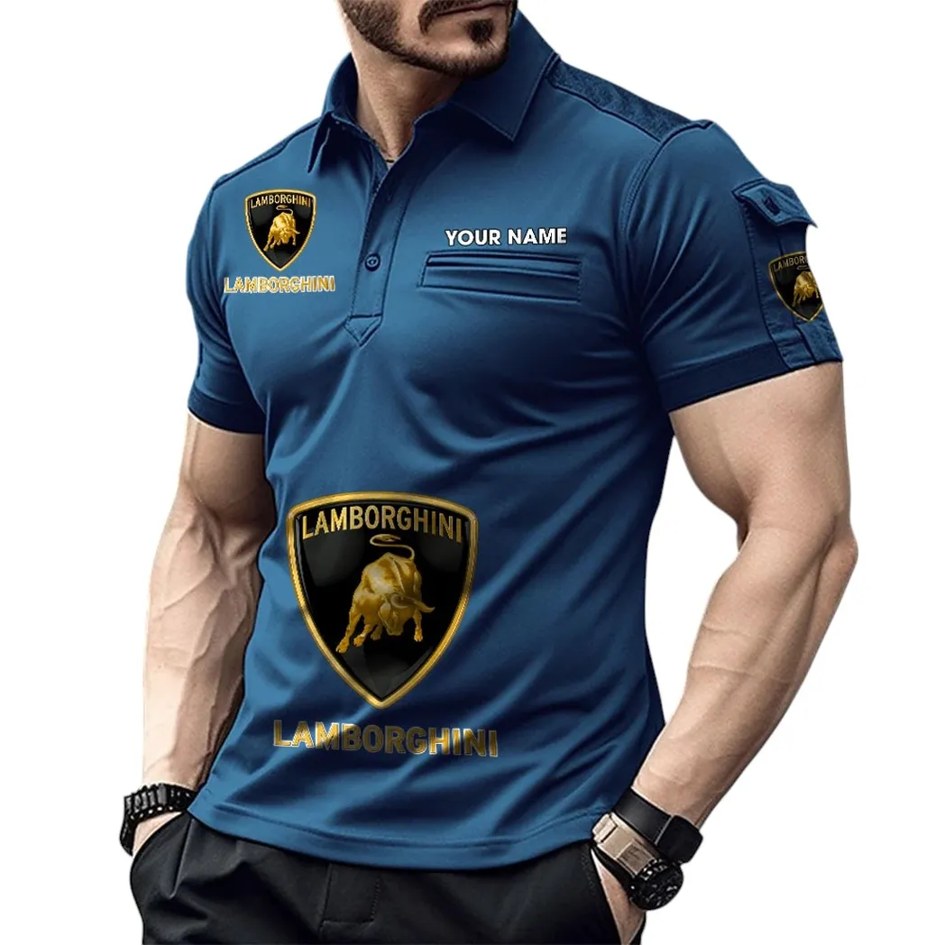 Lamborghini Pocket Polo Shirt, All Over Print Shirt For Lamborghini Fan CAR450051325337 - Navy Blue