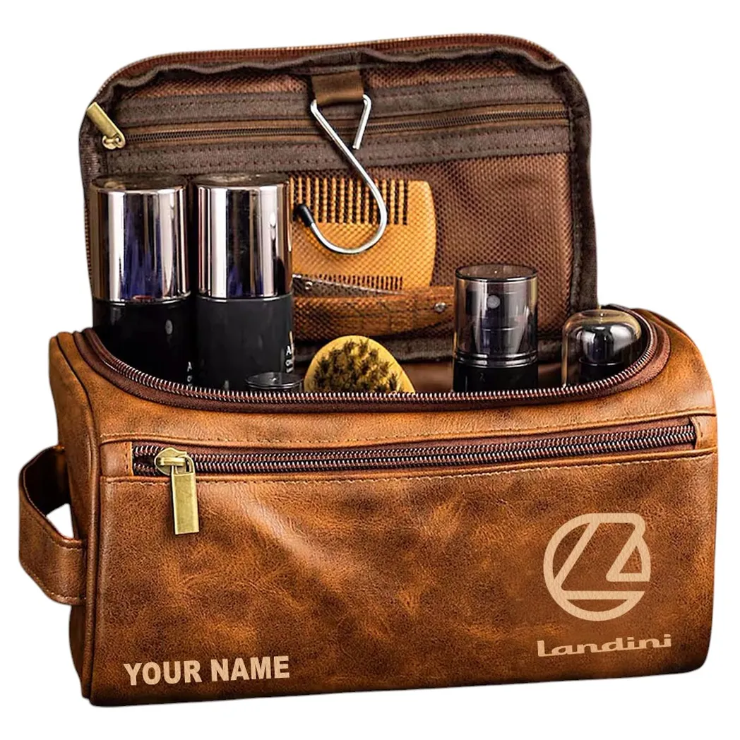 Landini Leather Toiletry Bag, All Over Print Leather Toiletry Bag - Yellow Brown CAR44205072517