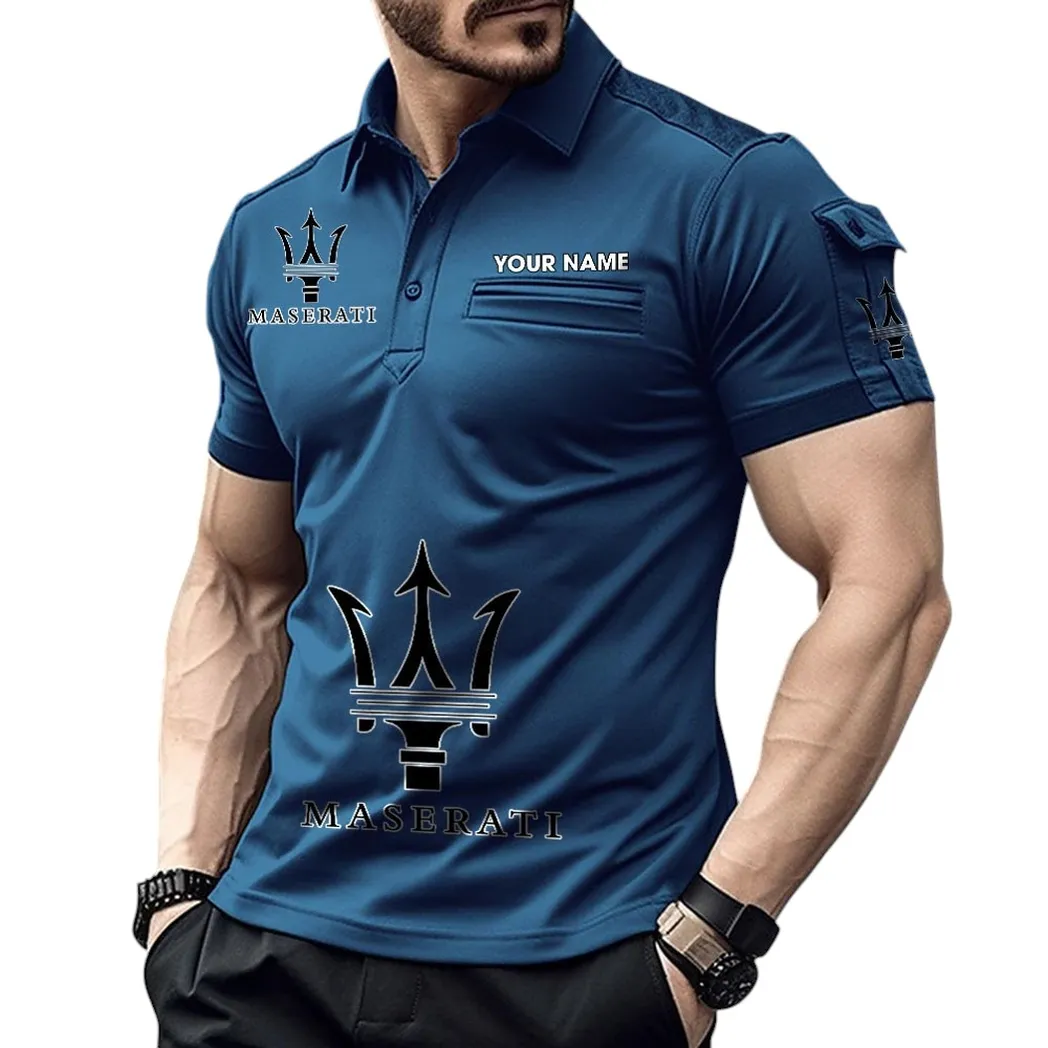 Maserati Pocket Polo Shirt, All Over Print Shirt For Maserati Fan CAR450051325375 - Navy Blue