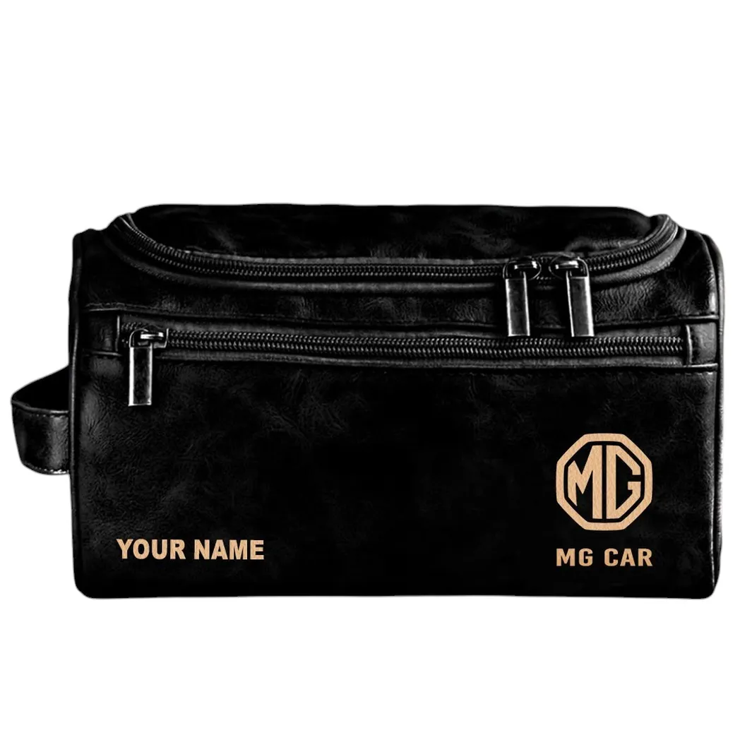 MG Automobile Leather Toiletry Bag, All Over Print Leather Toiletry Bag - Black CAR44005072560