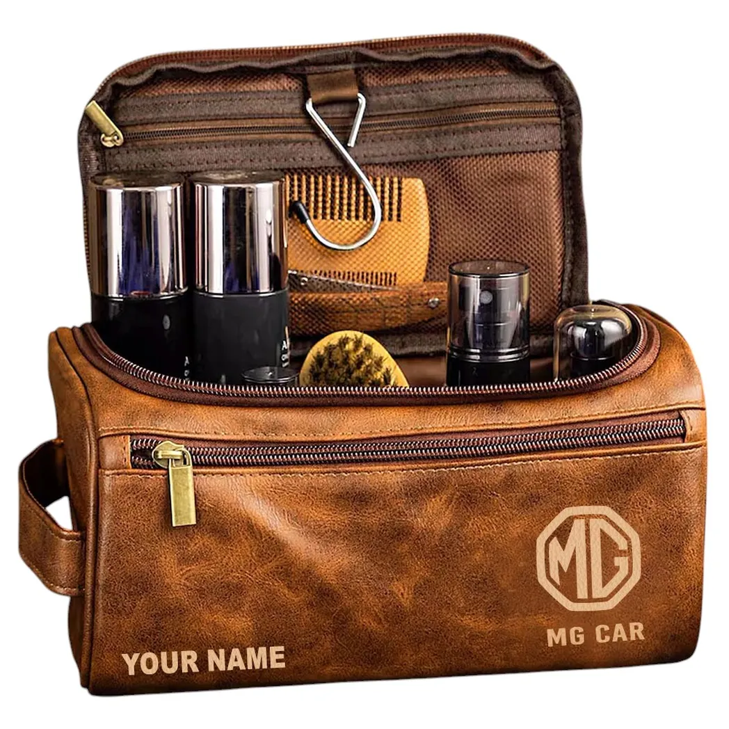 MG Automobile Leather Toiletry Bag, All Over Print Leather Toiletry Bag - Yellow Brown CAR44005072560