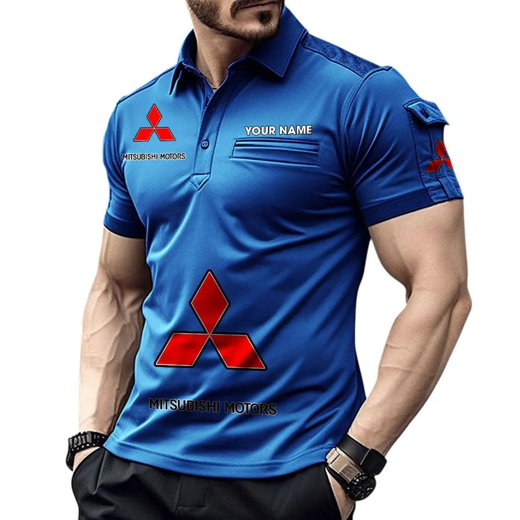 Mitsubishi Pocket Polo Shirt, All Over Print Shirt For Mitsubishi Fan CAR450051325377 - Blue