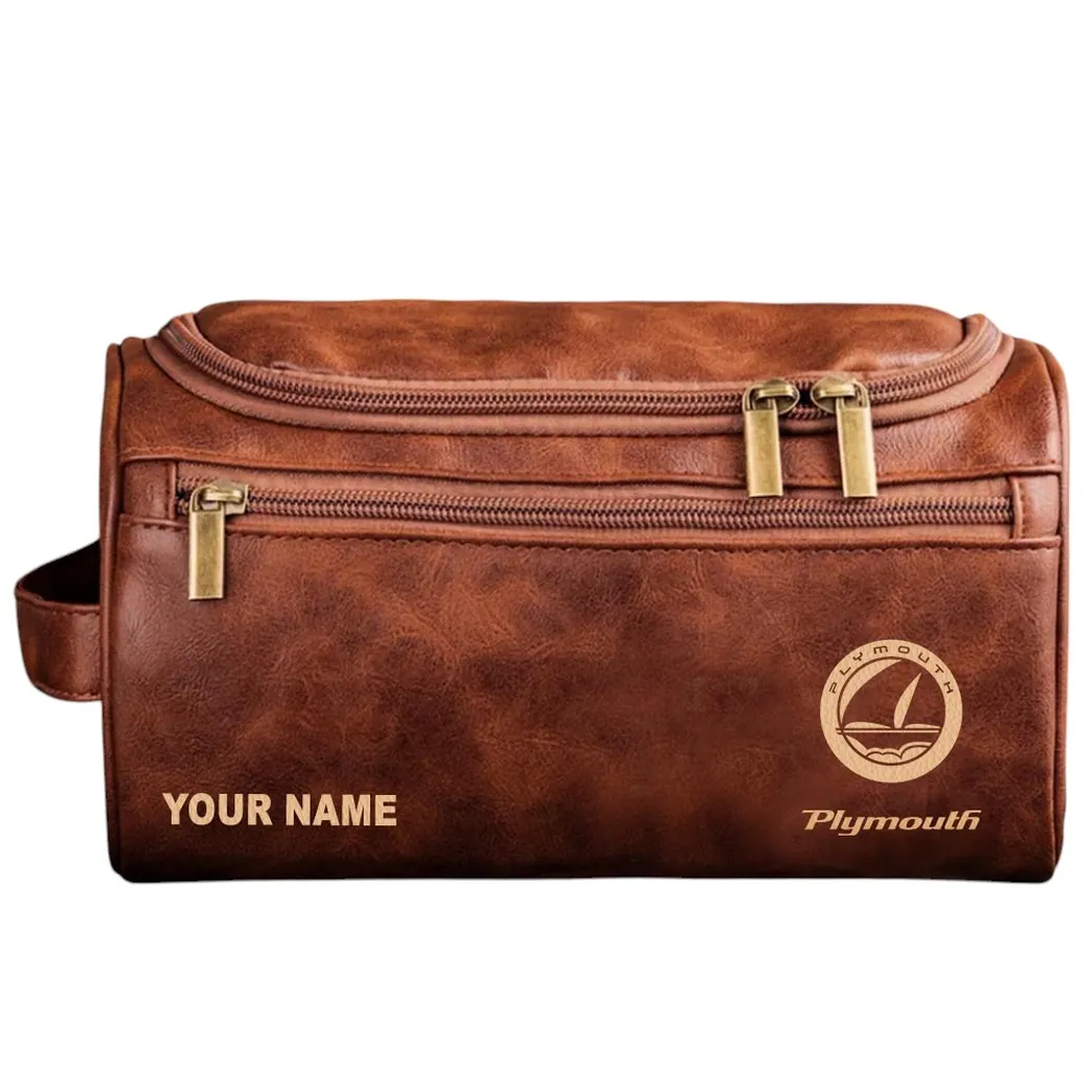 Plymouth Leather Toiletry Bag, All Over Print Leather Toiletry Bag - Red Brown CAR44005072555