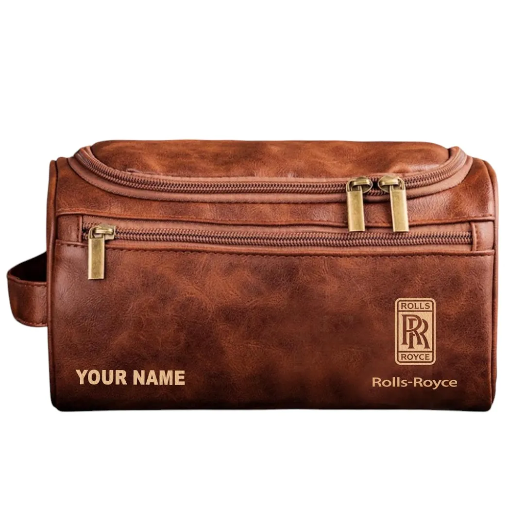 Rolls Royce Leather Toiletry Bag, All Over Print Leather Toiletry Bag - Red Brown CAR44005072544