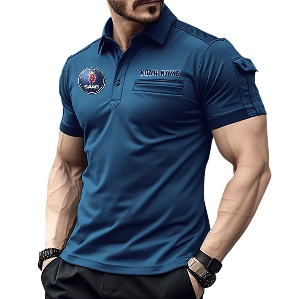 Saab Automobile Pocket Polo Shirt, All Over Print Shirt For Saab Automobile Fan CAR445060325047 - Navy Blue