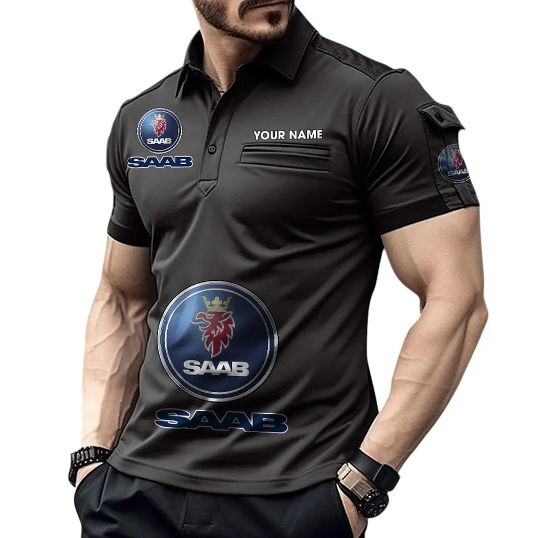 Saab Transparent Pocket Polo Shirt, All Over Print Shirt For Saab Transparent Fan CAR450051325400 - Black