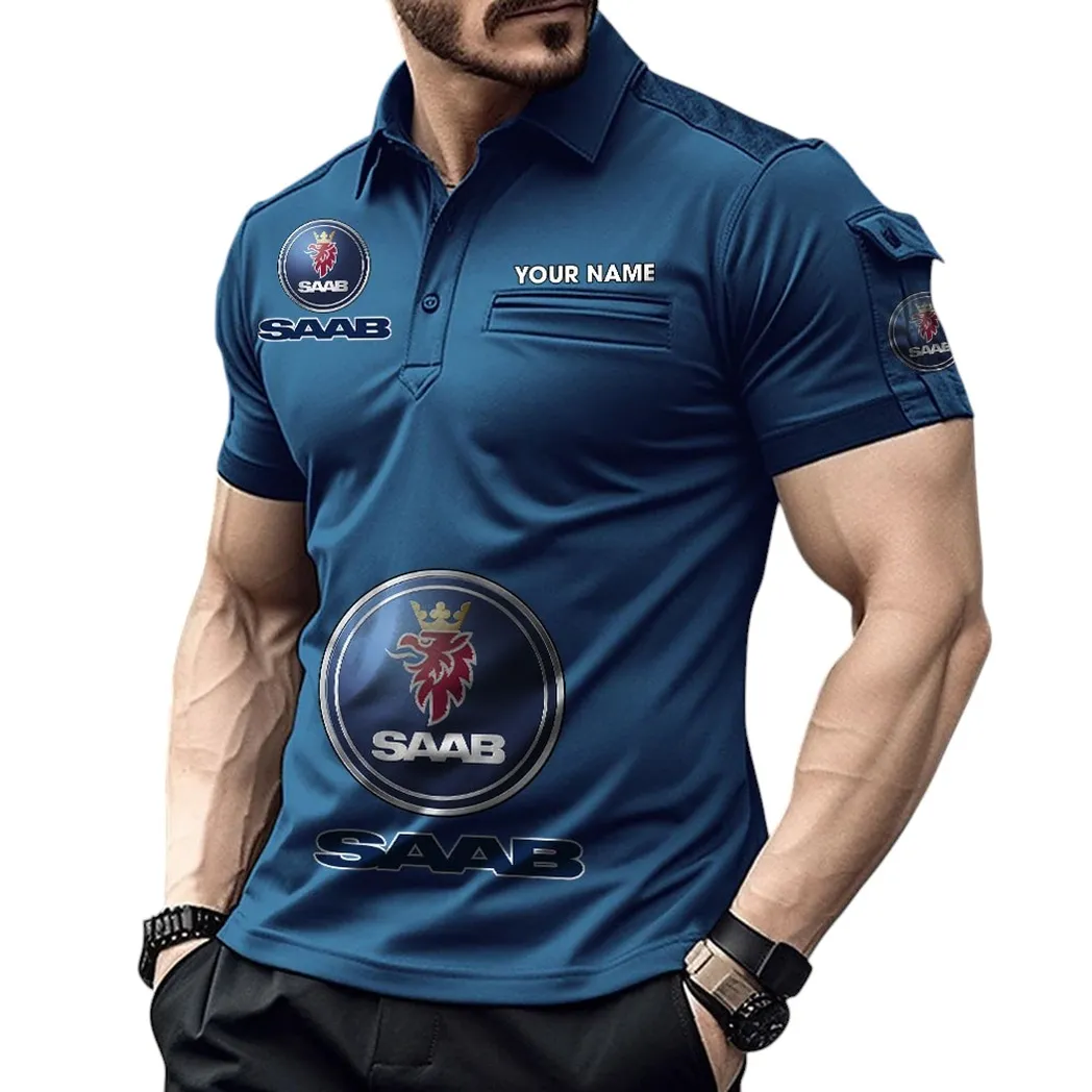 Saab Transparent Pocket Polo Shirt, All Over Print Shirt For Saab Transparent Fan CAR450051325400 - Navy Blue