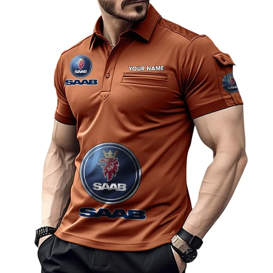 Saab Transparent Pocket Polo Shirt, All Over Print Shirt For Saab Transparent Fan CAR450051325400 - Orange