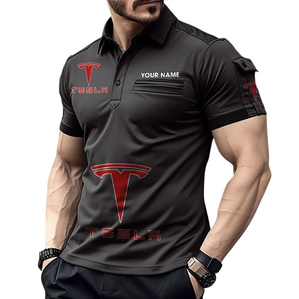 Tesla Pocket Polo Shirt, All Over Print Shirt For Tesla Fan CAR450051325395 - Black