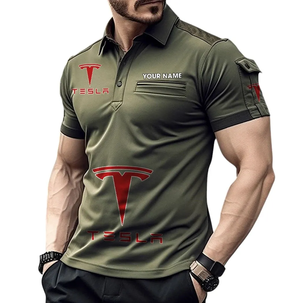 Tesla Pocket Polo Shirt, All Over Print Shirt For Tesla Fan CAR450051325395 - Green