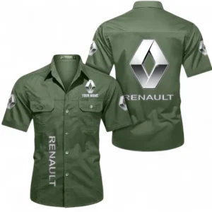 Car Fans Gift Short Sleeved Shirt, Button up Shirt All Over Print For Car Owners, Custom Name CAR392072125803-Army Green