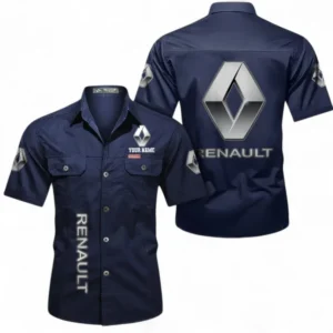 Car Fans Gift Short Sleeved Shirt, Button up Shirt All Over Print For Car Owners, Custom Name CAR392072125803-Dark Blue