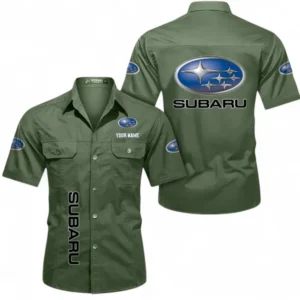 Car Fans Gift Short Sleeved Shirt, Button up Shirt All Over Print For Car Owners, Custom Name CAR392072125804-Army Green