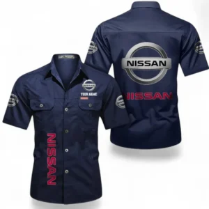 Car Fans Gift Short Sleeved Shirt, Button up Shirt All Over Print For Car Owners, Custom Name CAR392072125805-Dark Blue