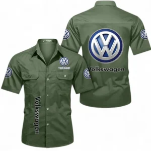 Car Fans Gift Short Sleeved Shirt, Button up Shirt All Over Print For Car Owners, Custom Name CAR392072125806-Army Green