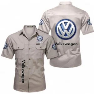 Car Fans Gift Short Sleeved Shirt, Button up Shirt All Over Print For Car Owners, Custom Name CAR392072125806-Beige