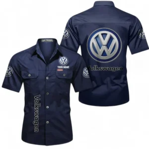 Car Fans Gift Short Sleeved Shirt, Button up Shirt All Over Print For Car Owners, Custom Name CAR392072125806-Dark Blue