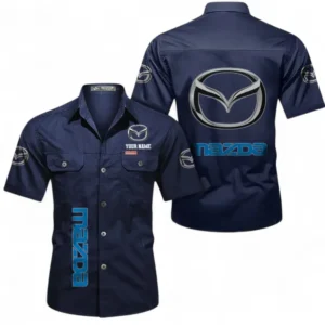 Car Fans Gift Short Sleeved Shirt, Button up Shirt All Over Print For Car Owners, Custom Name CAR392072125808-Dark Blue