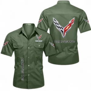 Car Fans Gift Short Sleeved Shirt, Button up Shirt All Over Print For Car Owners, Custom Name CAR392072125811-Army Green
