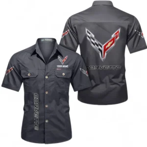 Car Fans Gift Short Sleeved Shirt, Button up Shirt All Over Print For Car Owners, Custom Name CAR392072125811-Gray