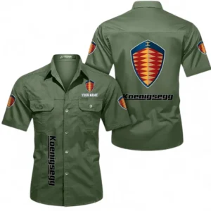 Car Fans Gift Short Sleeved Shirt, Button up Shirt All Over Print For Car Owners, Custom Name CAR392072125812-Army Green