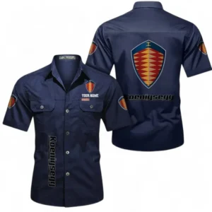 Car Fans Gift Short Sleeved Shirt, Button up Shirt All Over Print For Car Owners, Custom Name CAR392072125812-Dark Blue