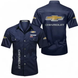 Car Fans Gift Short Sleeved Shirt, Button up Shirt All Over Print For Car Owners, Custom Name CAR392072125813-Dark Blue