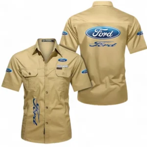 Car Fans Gift Short Sleeved Shirt, Button up Shirt All Over Print For Car Owners, Custom Name CAR392072125814-Khaki