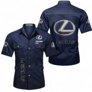 Car Fans Gift Short Sleeved Shirt, Button up Shirt All Over Print For Car Owners, Custom Name CAR392072125816-Dark Blue