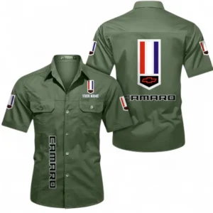 Car Fans Gift Short Sleeved Shirt, Button up Shirt All Over Print For Car Owners, Custom Name CAR392072125817-Army Green
