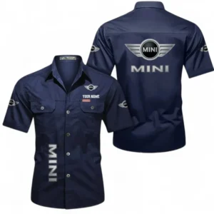 Car Fans Gift Short Sleeved Shirt, Button up Shirt All Over Print For Car Owners, Custom Name CAR392072125821-Dark Blue