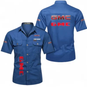 Car Fans Gift Short Sleeved Shirt, Button up Shirt All Over Print For Car Owners, Custom Name CAR392072125830-Cowboy Blue