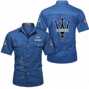 Car Fans Gift Short Sleeved Shirt, Button up Shirt All Over Print For Car Owners, Custom Name CAR392072125832-Cowboy Blue
