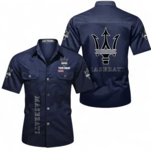 Car Fans Gift Short Sleeved Shirt, Button up Shirt All Over Print For Car Owners, Custom Name CAR392072125832-Dark Blue