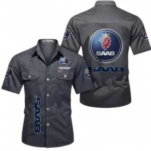 Car Fans Gift Short Sleeved Shirt, Button up Shirt All Over Print For Car Owners, Custom Name CAR392072125838-Gray