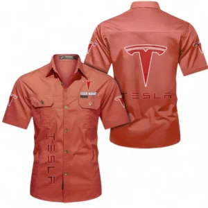 Car Fans Gift Short Sleeved Shirt, Button up Shirt All Over Print For Car Owners, Custom Name CAR392072125839-Red