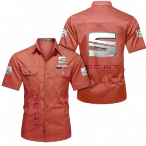 Car Fans Gift Short Sleeved Shirt, Button up Shirt All Over Print For Car Owners, Custom Name CAR392072125845-Red