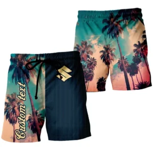 Car Fans Gift Beach Shorts, Hawaiian Shorts Vintage Palm Tree For Car Owner, Custom Name CAR431041625412