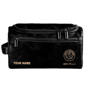 Retro Sports Car Fans Gift Leather Toiletry Bag, Men Bag All Over Print Gift For Car Owner, Custom Name - Black CAR44005072515