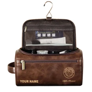 Retro Sports Car Fans Gift Leather Toiletry Bag, Men Bag All Over Print Gift For Car Owner, Custom Name - Dark Brown CAR44005072515