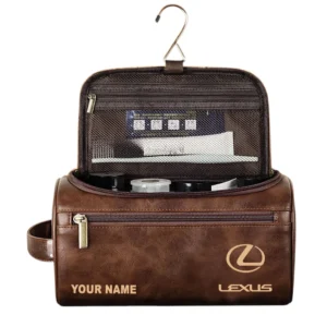 Car Fans Gift Leather Toiletry Bag, Men Bag All Over Print Gift For Car Owner, Custom Name - Dark Brown CAR44005072542