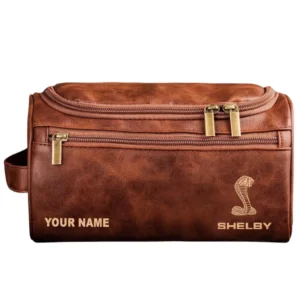 Car Fans Gift Leather Toiletry Bag, Men Bag All Over Print Gift For Car Owner, Custom Name - Red Brown CAR44005072543