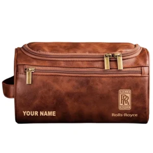 Car Fans Gift Leather Toiletry Bag, Men Bag All Over Print Gift For Car Owner, Custom Name - Red Brown CAR44005072544