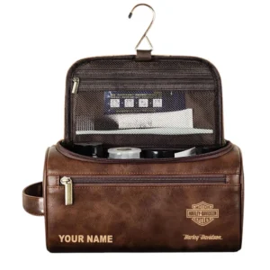 Car Fans Gift Leather Toiletry Bag, Men Bag All Over Print Gift For Car Owner, Custom Name - Dark Brown CAR44105072500
