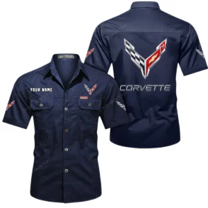 Sport Car Fans Gift Short Sleeved Shirt, Button Shirt All Over Print Gift For Car Owner, Custom Name CAR444052625784 - Dark Blue