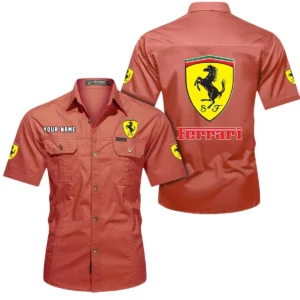 Sport Car Fans Gift Short Sleeved Shirt, Button Shirt All Over Print Gift For Car Owner, Custom Name CAR444052625788 - Red