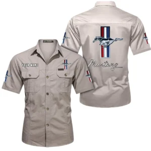 Sport Car Fans Gift Short Sleeved Shirt, Button Shirt All Over Print Gift For Car Owner, Custom Name CAR444052625800 - Beige
