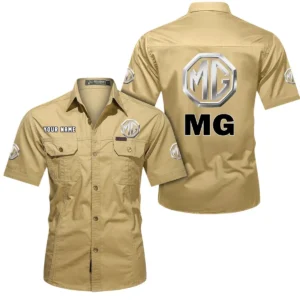 Car Fans Gift Short Sleeved Shirt, Button Shirt All Over Print Gift For Car Owner, Custom Name CAR444052625851 - Khaki