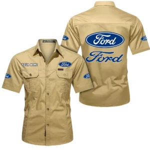 Car Fans Gift Short Sleeved Shirt, Button Shirt All Over Print Gift For Car Owner, Custom Name CAR444052625853 - Khaki