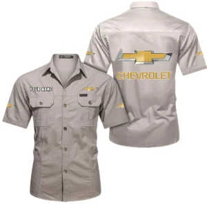 Car Fans Gift Short Sleeved Shirt, Button Shirt All Over Print Gift For Car Owner, Custom Name CAR444052625855 - Beige